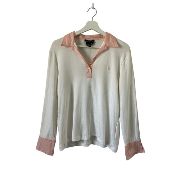 Vintage Ralph Lauren Westbury White Pink Collared Top size Large - Picture 1 of 13